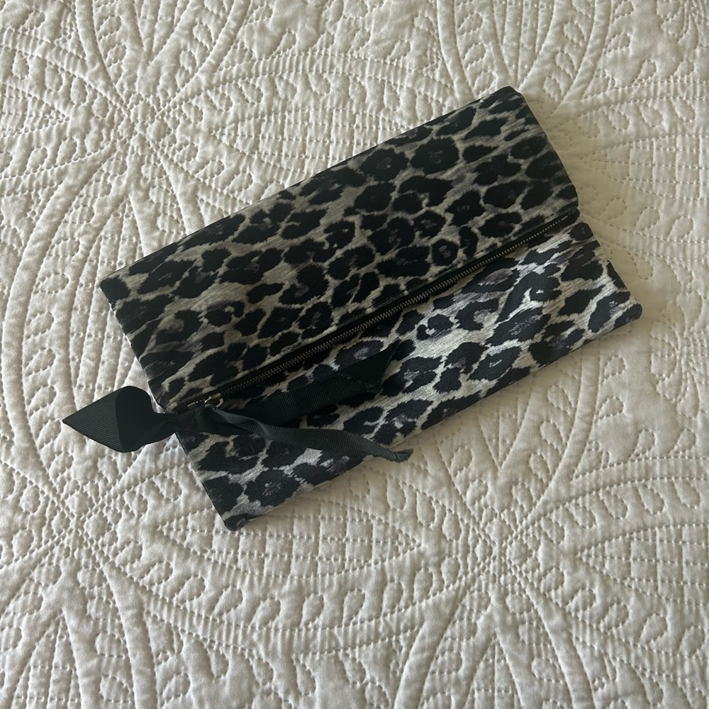 Velvet Leopard Print Clutch with Black Accents